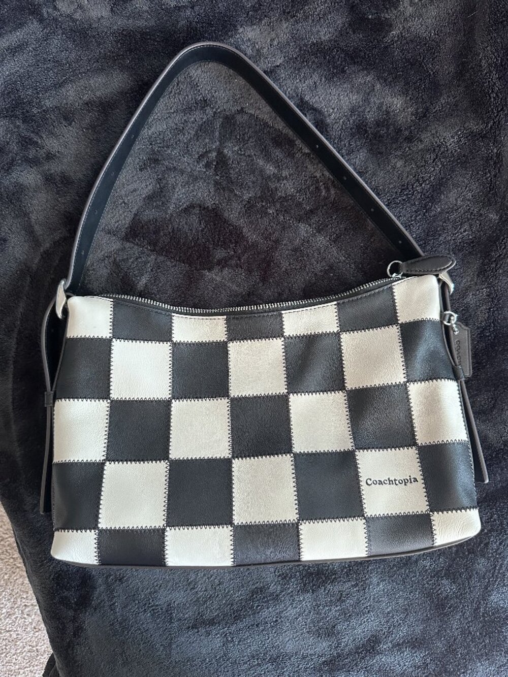 COACH Coachtopia Alter Ego Slouchy Checkered Shoulder Bag USED Chalk/Black